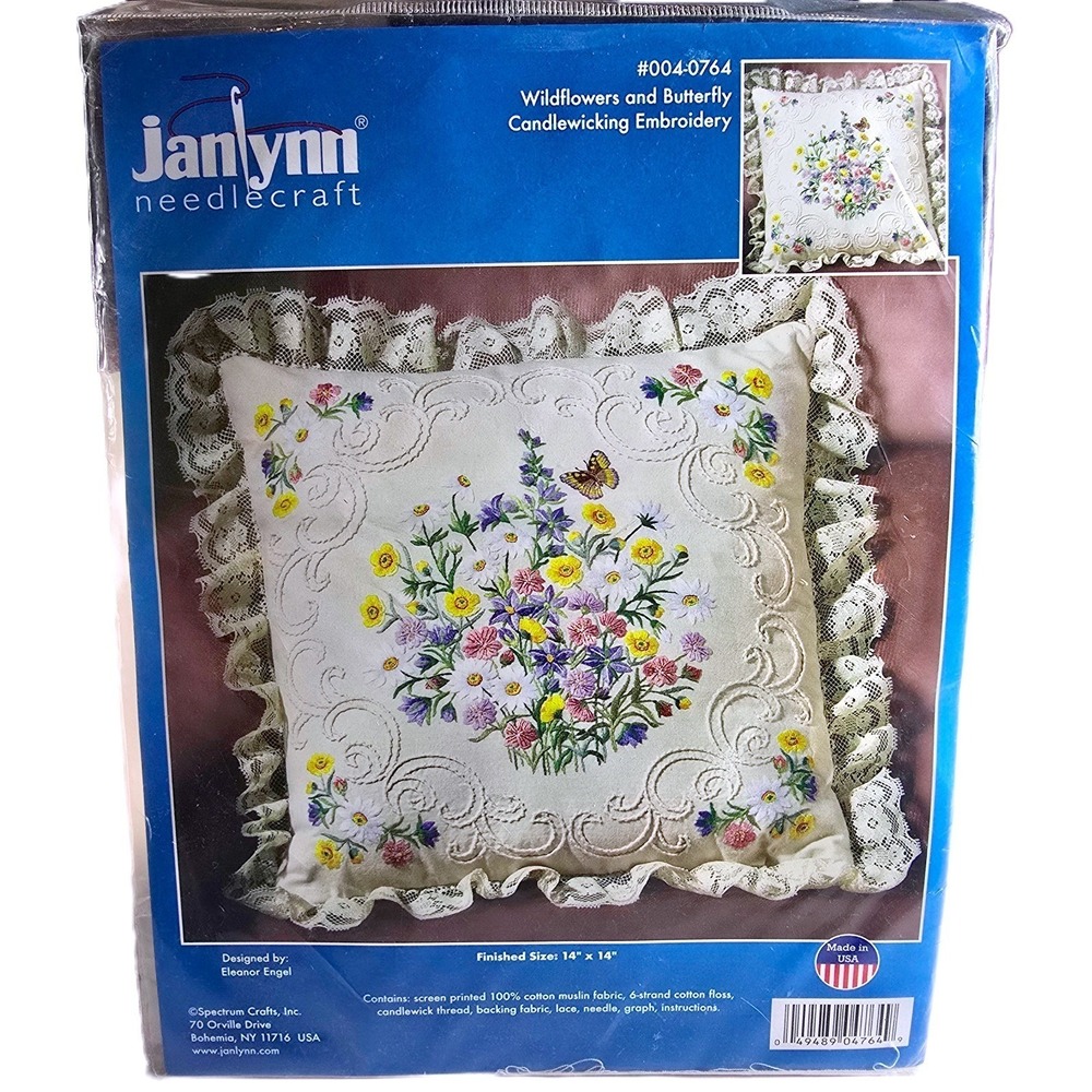 Janlynn Wildflowers & Butterfly Candlewicking Pillow Kit 14x14 Eleanor Engel‎
